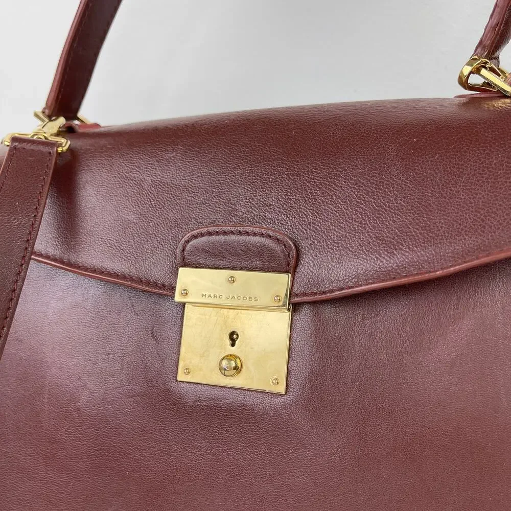 Marc Jacobs Bordo Handbag Leather Italy Satchel Suede Brown Burgundy ITALY